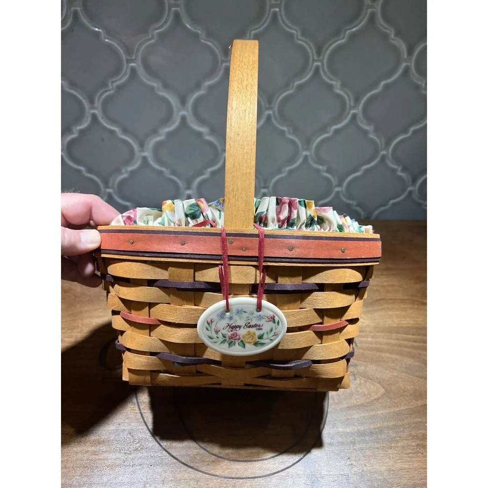Longaberger Easter Basket 1995 With Floral Liner‎ And Plastic Protector